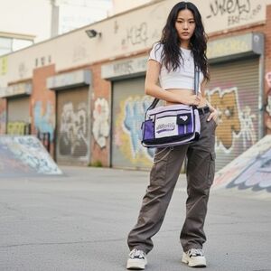 Mudd Vintage Canvas Crossbody Messenger School Book Bag Purple Y2K 2000s